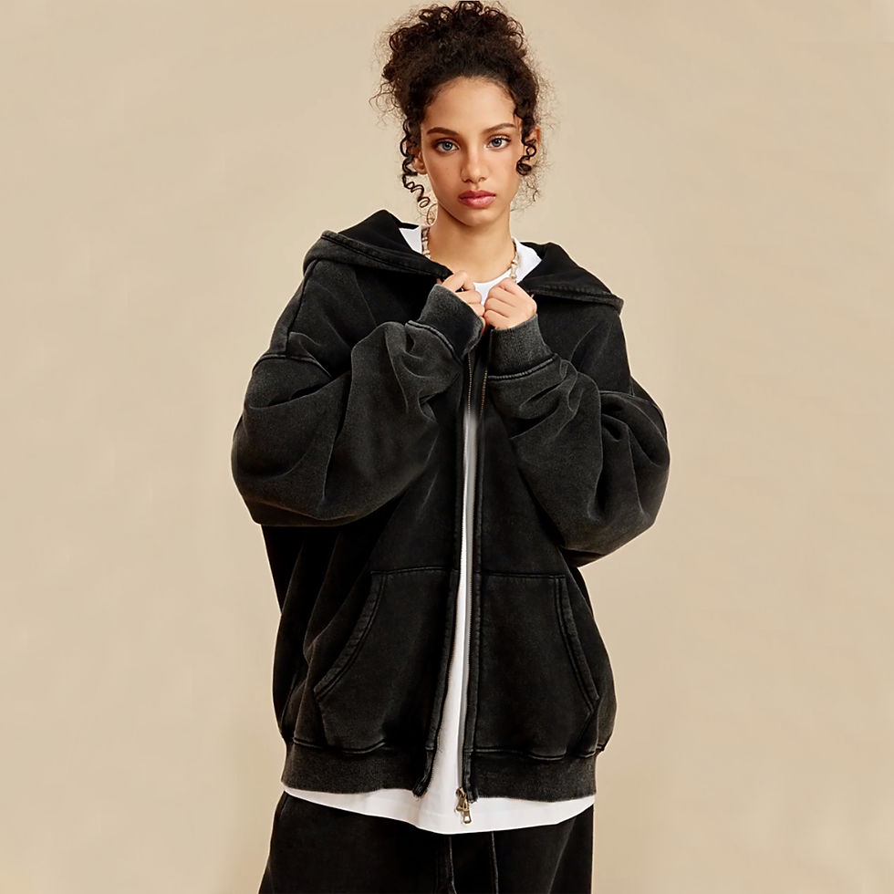 Thumbnail:  Streetwear Unisex Washed Zip Fleece  Hoodie