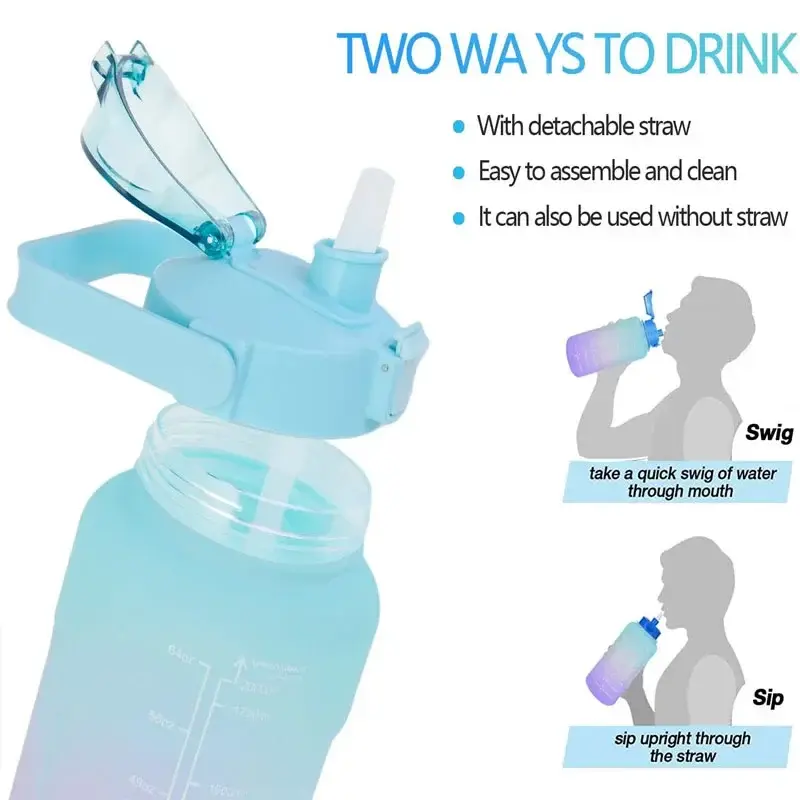 Thumbnail: Sports Water Bottle for Running Drinking Bottle 2L Motivational with Time Marker