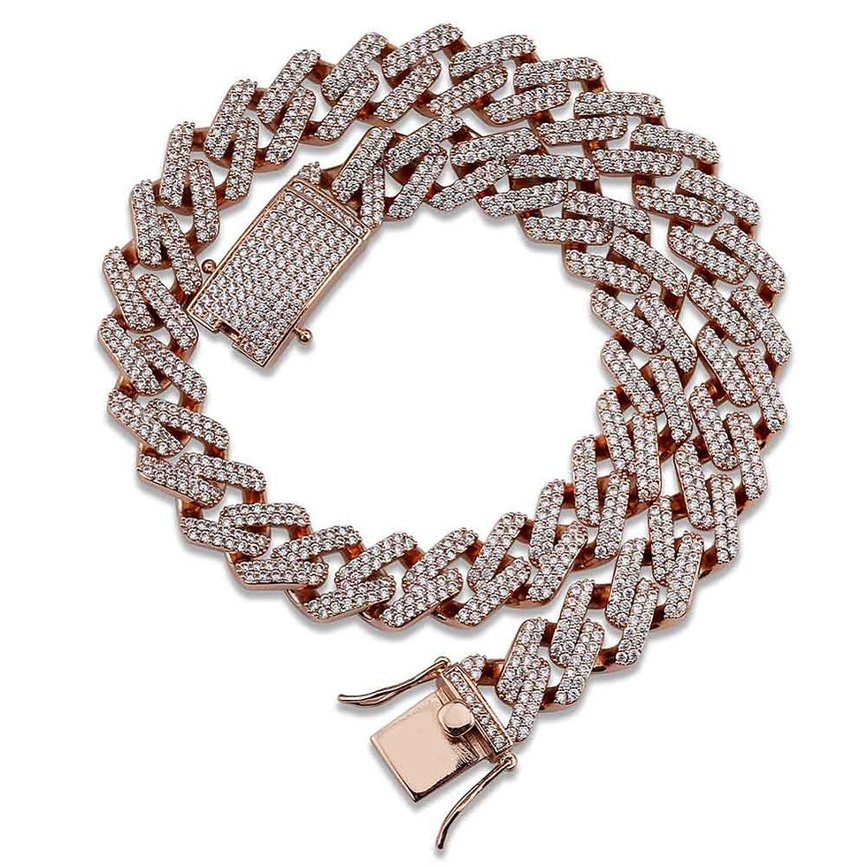 Thumbnail: 14mm Miami Prong Set Cuban Chains Necklace For Men Gold Silver Color Hip Hop 