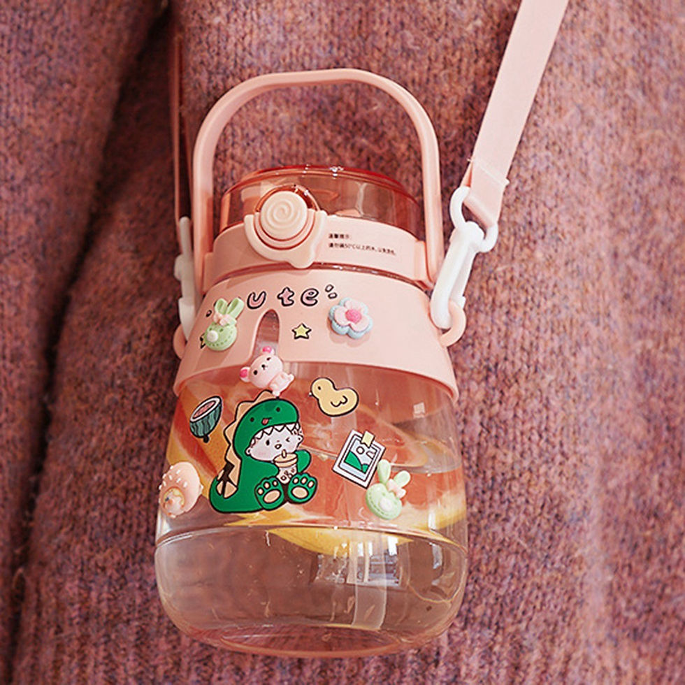 Thumbnail: Gradient Cute Water Bottle for Girls Kids Big Belly Cup with Straw Stickers 1.3L
