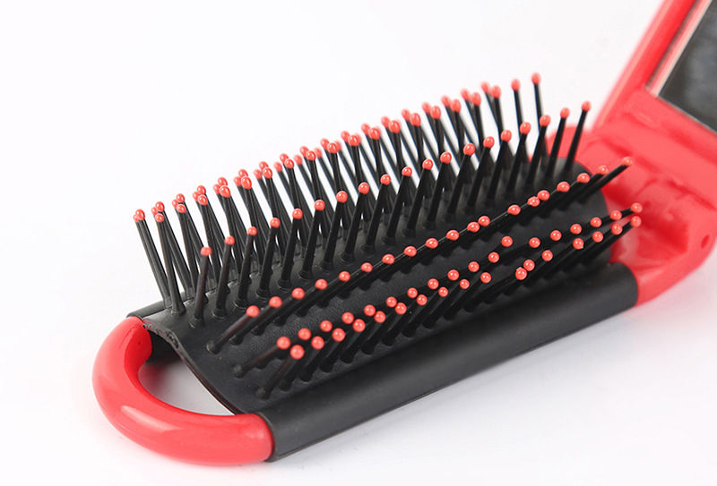 Miniaturbild: Portable Travel Folding Hair Brush With Mirror Compact Pocket Size Comb