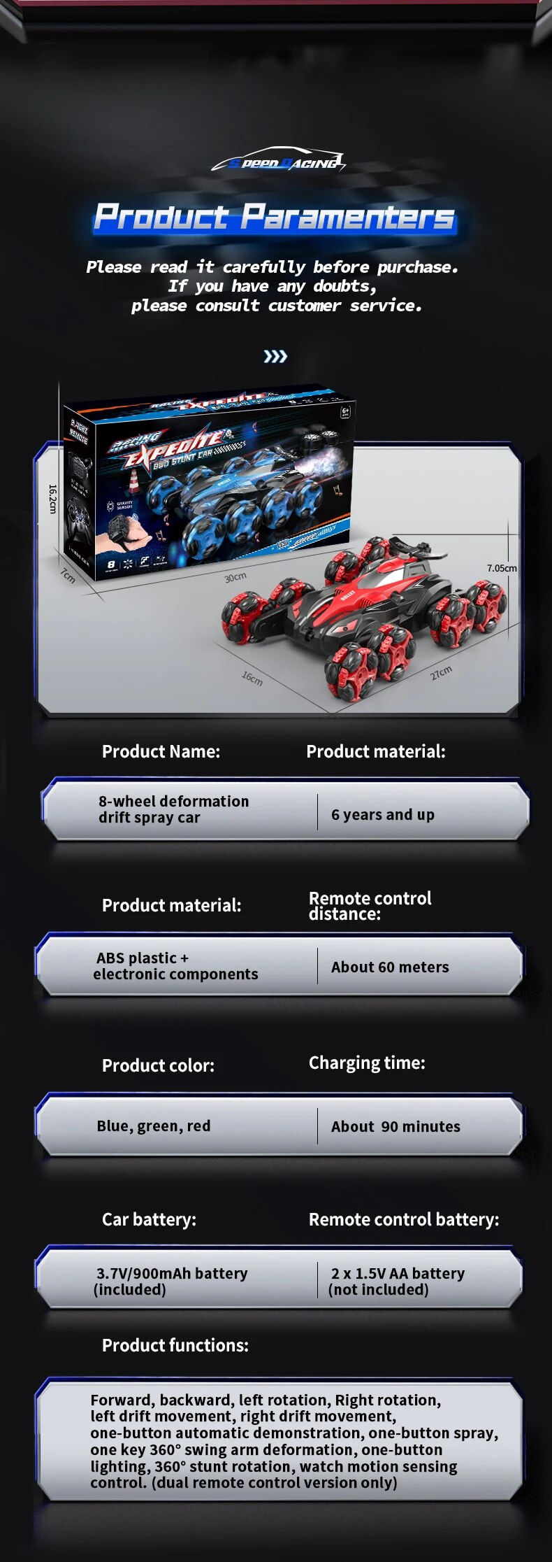 Thumbnail: New Eight Wheels RC Car Toys 2.4G Trendy Spray Twisting 