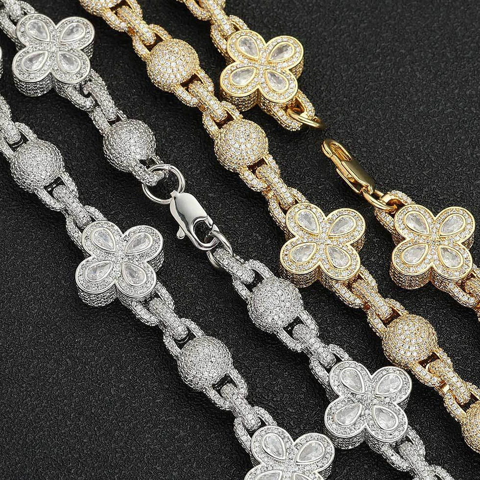 Miniatura: Cuban Chain Bracelet Hip-hop Full of Zircon Bubble Beads Four-leaf Clover Jewelr