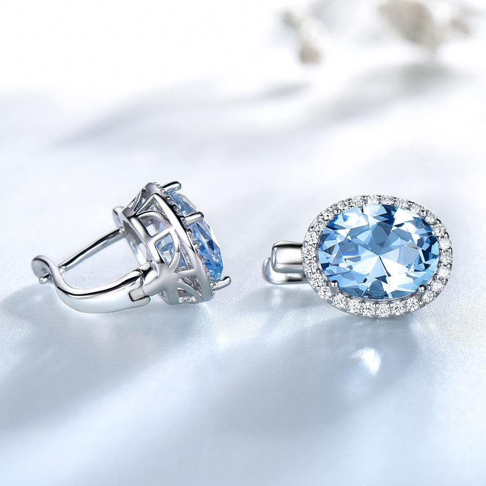 Thumbnail: UMCHO Nano Sky Blue Topaz Gemstone Clip Earrings For Women Genuine 925 Sterling