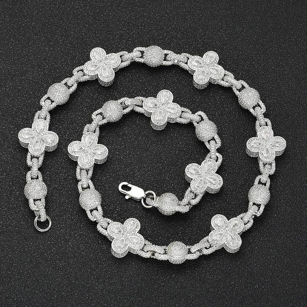 Miniatura: Cuban Chain Bracelet Hip-hop Full of Zircon Bubble Beads Four-leaf Clover Jewelr
