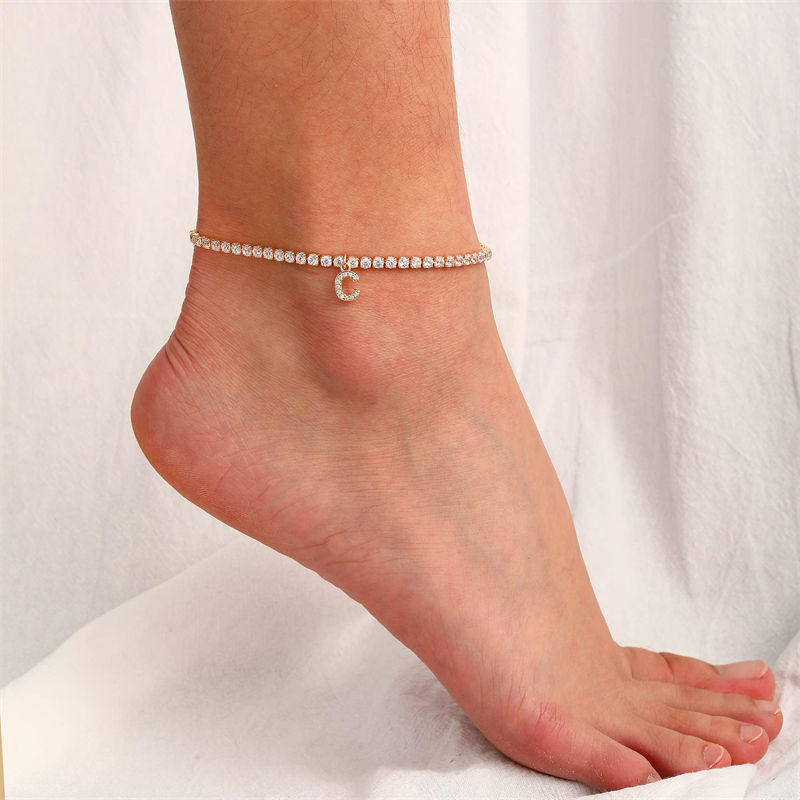 Thumbnail: Bohemia Vintage Rhinestone 26 Letter Anklet For Women Summer Beach Initial Ankle