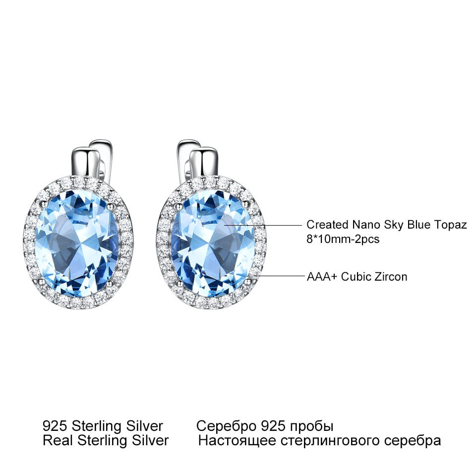 Thumbnail: UMCHO Nano Sky Blue Topaz Gemstone Clip Earrings For Women Genuine 925 Sterling