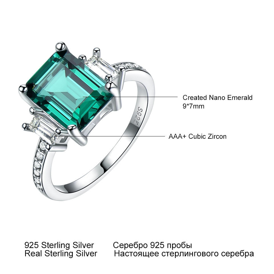 Pikkukuva: UMCHO Green Emerald Genuine 925 Sterling Silver Rings for Women Promise Princess
