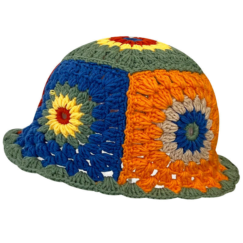 Thumbnail: Japanese Retro Hollow Flower Hand-knitted Pot Hat Women