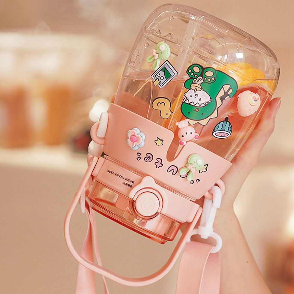Miniatura: Gradient Cute Water Bottle for Girls Kids Big Belly Cup with Straw Stickers 1.3L