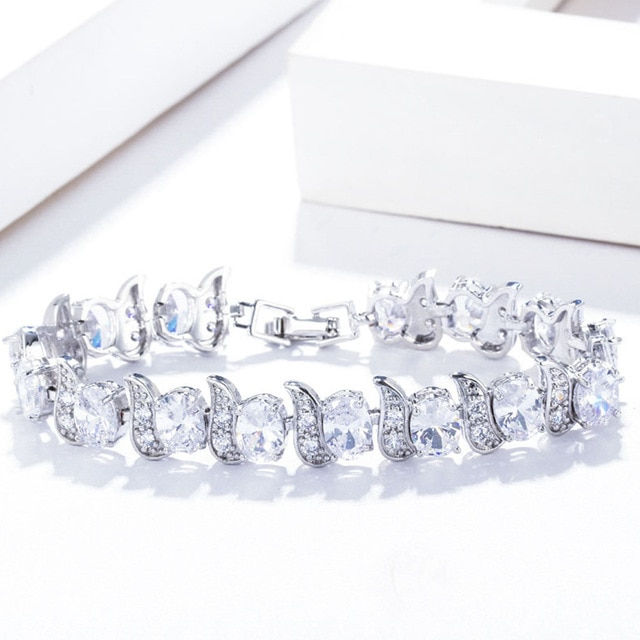 Thumbnail: Pera Luxury Silver Color Bridal Wedding Party Jewelry Super White Cubic 