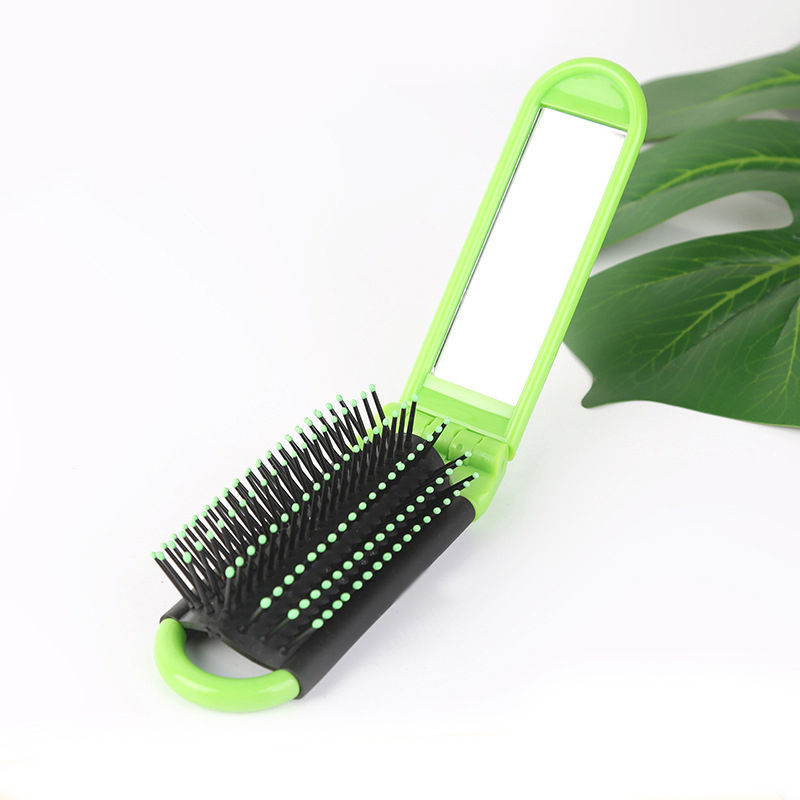 Thumbnail: Portable Travel Folding Hair Brush With Mirror Compact Pocket Size Comb