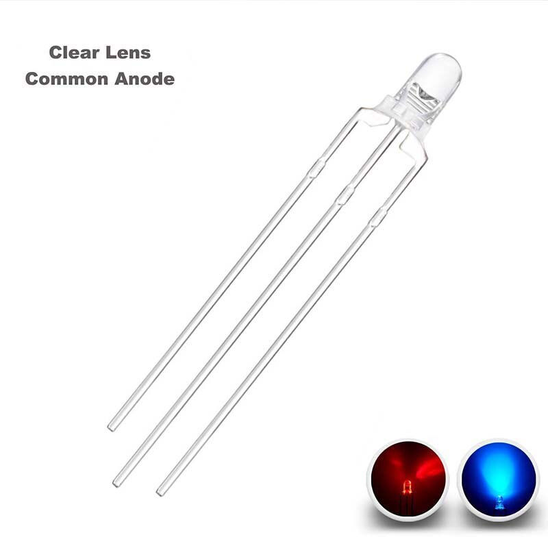 Thumbnail: 100 Pcs 3mm Led Diode Bicolor Two Color Red Green Blue Commmon Anode Cathode 2V 