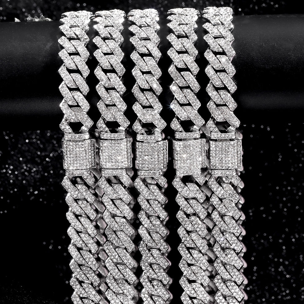 Thumbnail: Trend Crystal 14MM Prong Cuban Link Chain For Women Iced Out AAA 2 Row Miami Cub