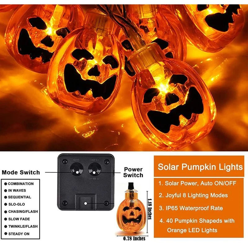 Miniatura: Halloween Christmas Decoration Light String Solar Pumpkin Light String Waterproo