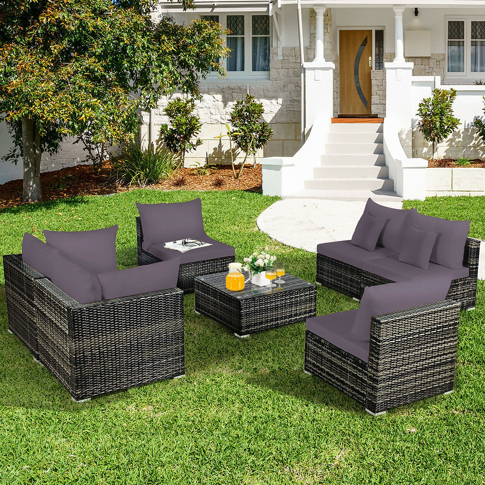 Thumbnail: Patiojoy 7PCS Patio RattanFurniture SetSectional SofaGarden Gray Cushion HW68058
