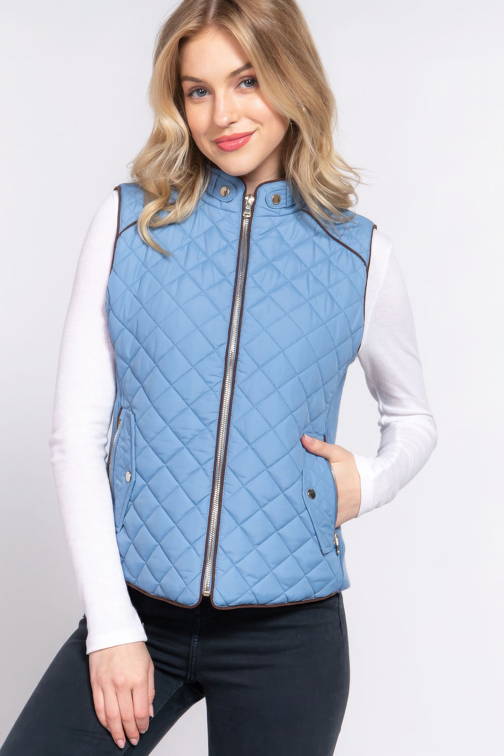 Thumbnail: Suede Piping Quilted Padding Vest