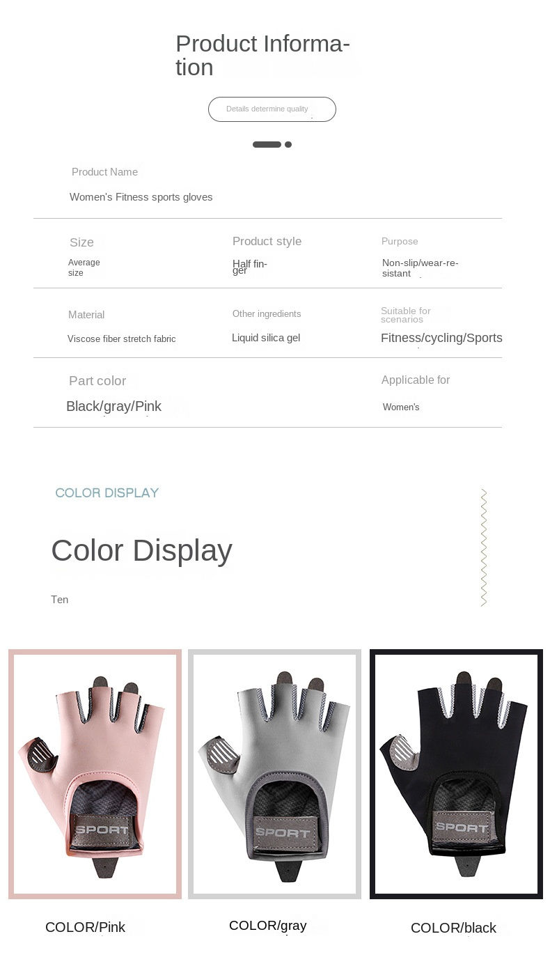 الصورة المصغرة: 1 Pair Women Gym Gloves Weightlifting Fitness Training Non Slip Palm Protector B