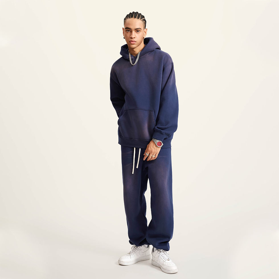 Thumbnail: (Royal Blue)Streetwear Unisex Monkey Washed Dyed Fleece Hoodie