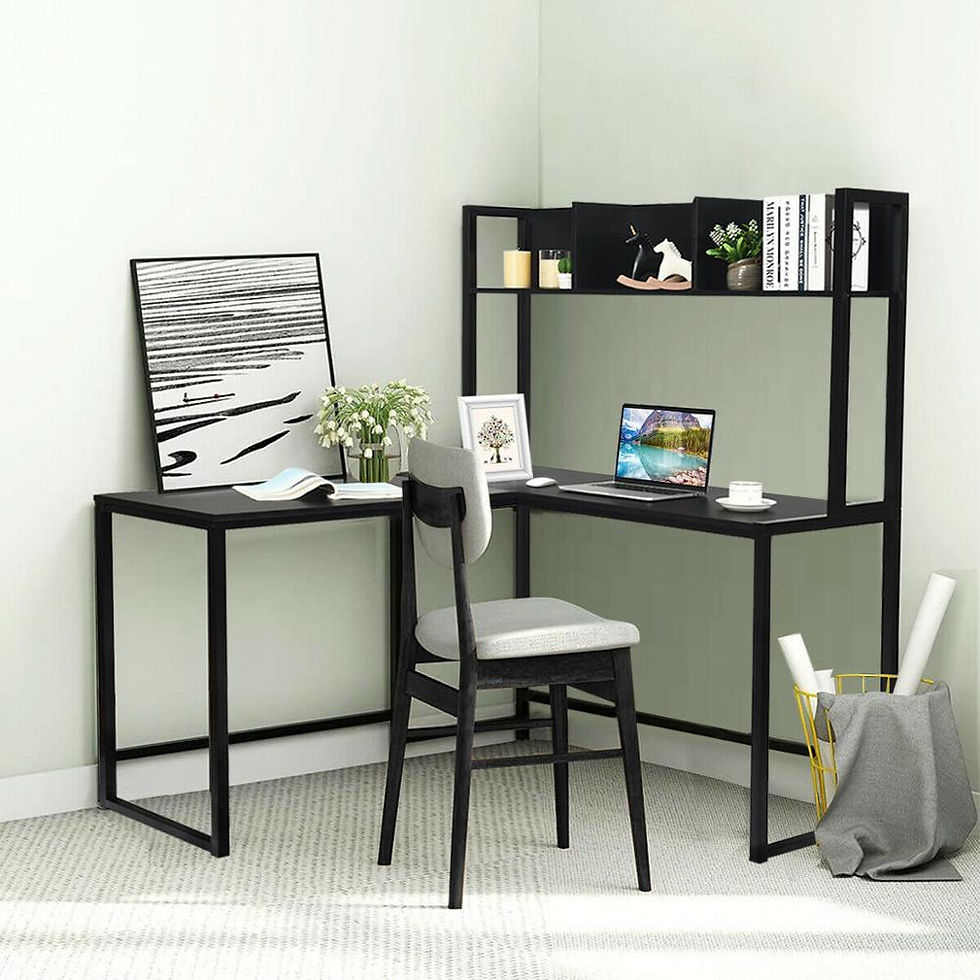 Thumbnail: 55" L-Shaped Desk Corner Computer Desk Writing Workstation Table w/Hutch HW63364