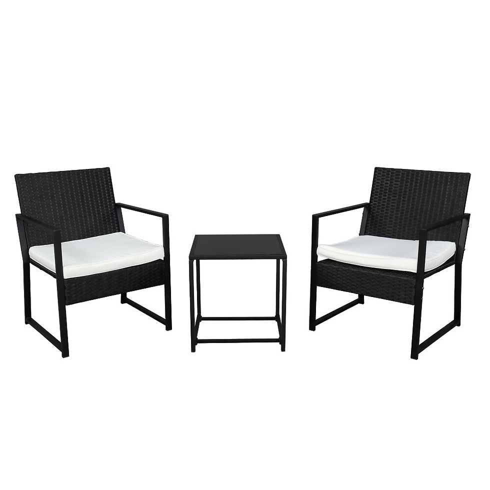 Thumbnail: 3-Piece Outdoor Furniture Set 1 Tempered Glass Coffee Table 2 PE Rattan Iron 