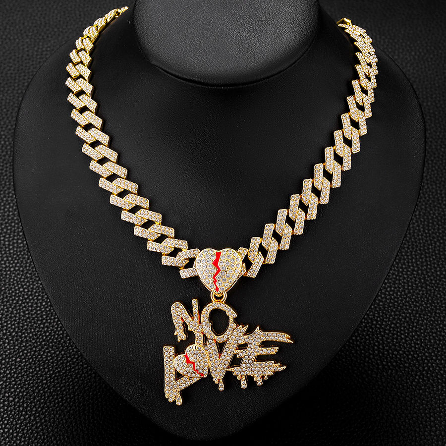 Thumbnail: Cuban chain with alloy and bling rhinestone hip hop NOLOVE