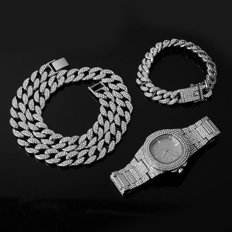 Pikkukuva: Collar, reloj y pulsera de Hip Hop para hombre, cadena cubana de Miami 