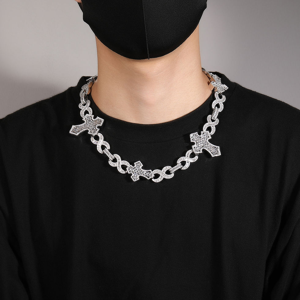 الصورة المصغرة: UWIN Heavy Miami Cuban Link Chain Necklace for Men Baguettecz Infinity Shape Lin