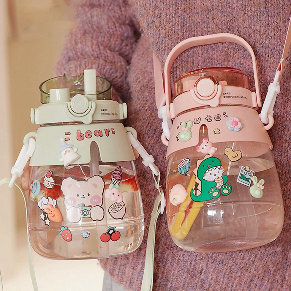 Thumbnail: Gradient Cute Water Bottle for Girls Kids Big Belly Cup with Straw Stickers 1.3L