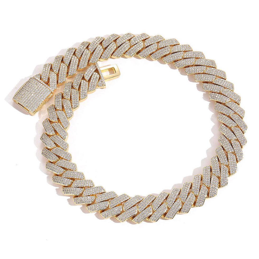 Thumbnail: European And American Jewelry 20mm Three Rows Of Zircon Rhombus Cuban Chain Thi