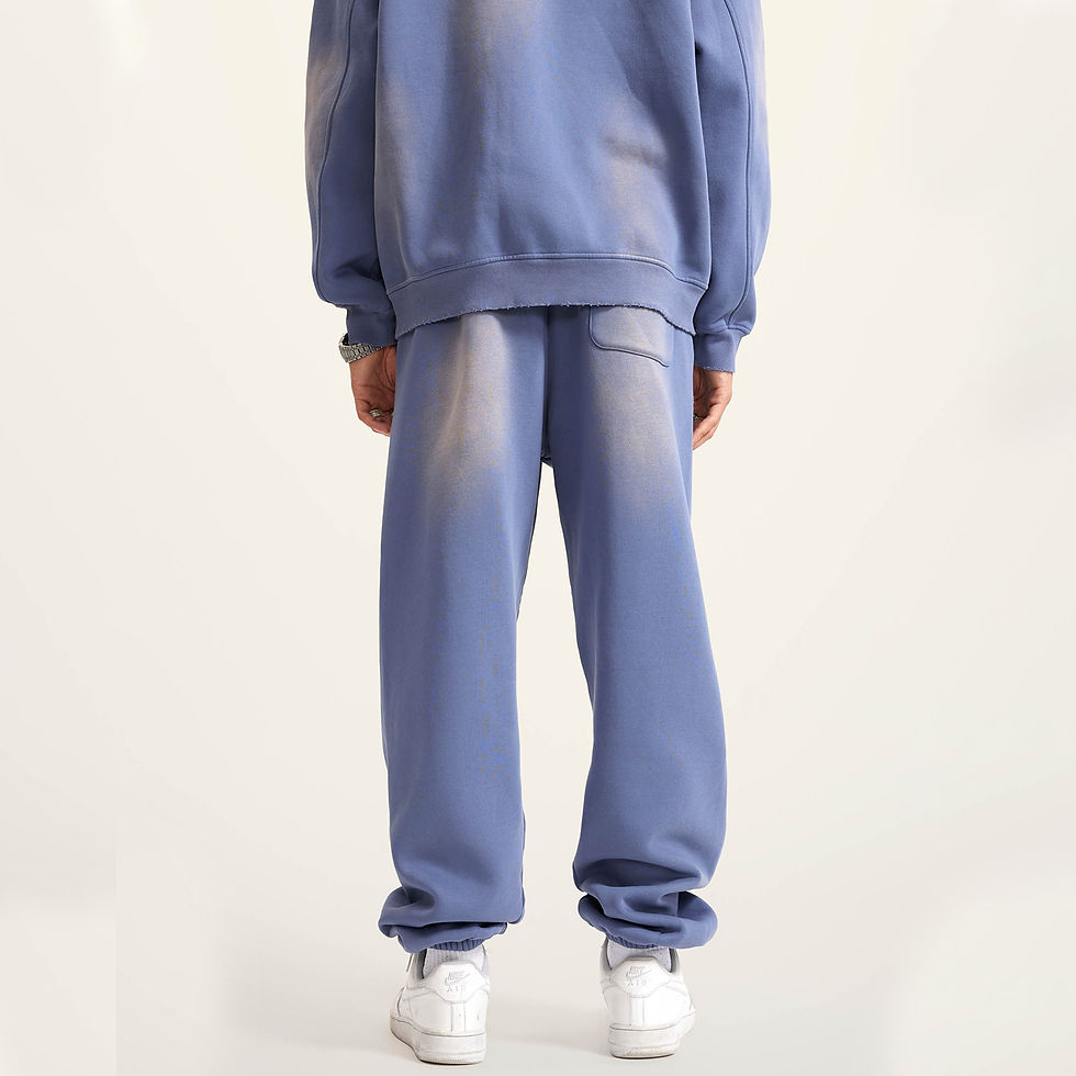 Thumbnail: (Denim Blue)Streetwear Unisex Monkey Washed Dyed Fleece Joggers