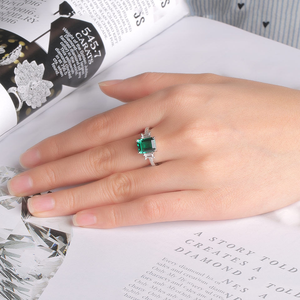 Thumbnail: UMCHO Green Emerald Genuine 925 Sterling Silver Rings for Women Promise Princess