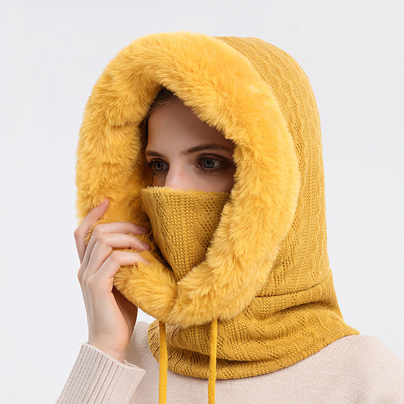 Miniatyrbild: Winter Thick Plush Hat With Scarf Windproof Warm Knit Hats Hooded For Women