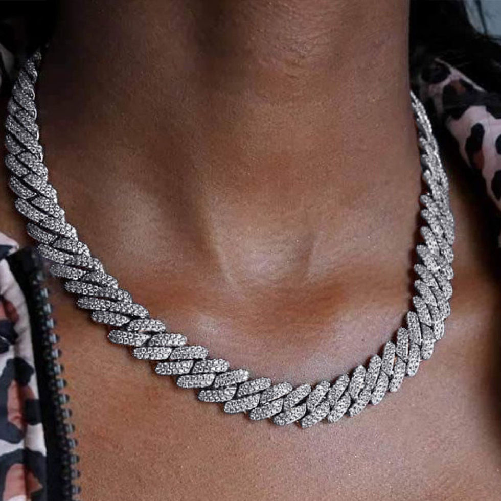 Thumbnail: Trend Crystal 14MM Prong Cuban Link Chain For Women Iced Out AAA 2 Row Miami Cub