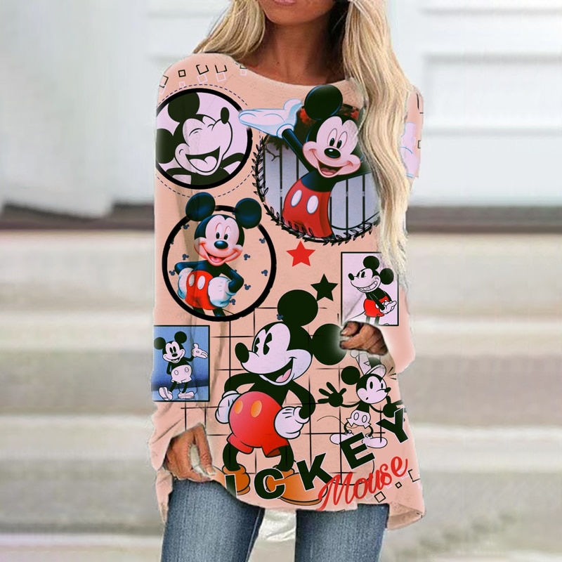 Thumbnail: Disney Mickey Mouse Retro Top Women's Loose Round Collar Casual Shirt Autumn 