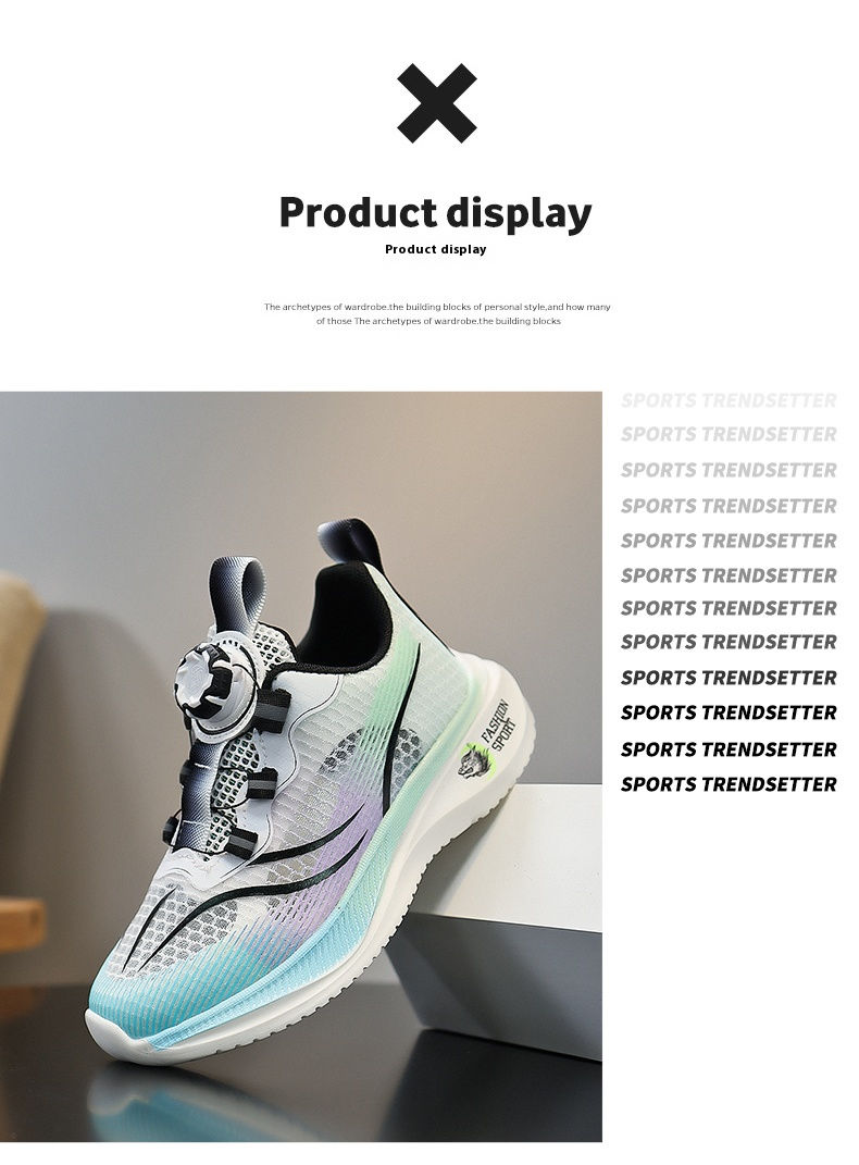 Thumbnail: Boys' Shoes 2024 New rotating button summer elementary school running mesh for B