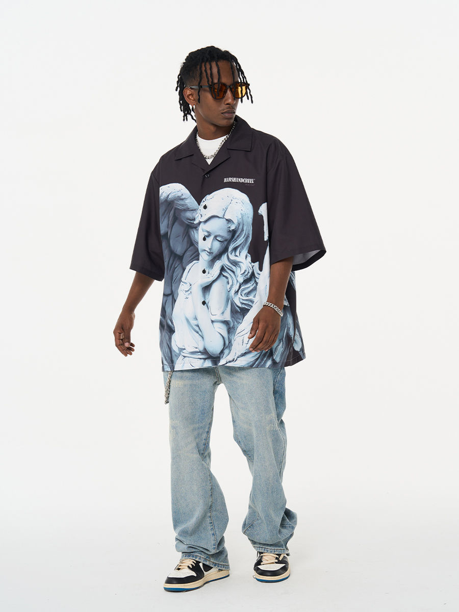 Thumbnail: Angel Plaster Print Cuban Collar Shirt