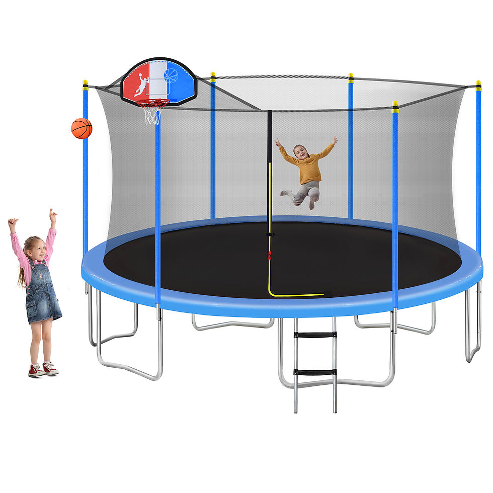 Thumbnail: 15FT Trampoline for Kids with Safety Enclosure Net, Basketball Hoop and Ladder, 