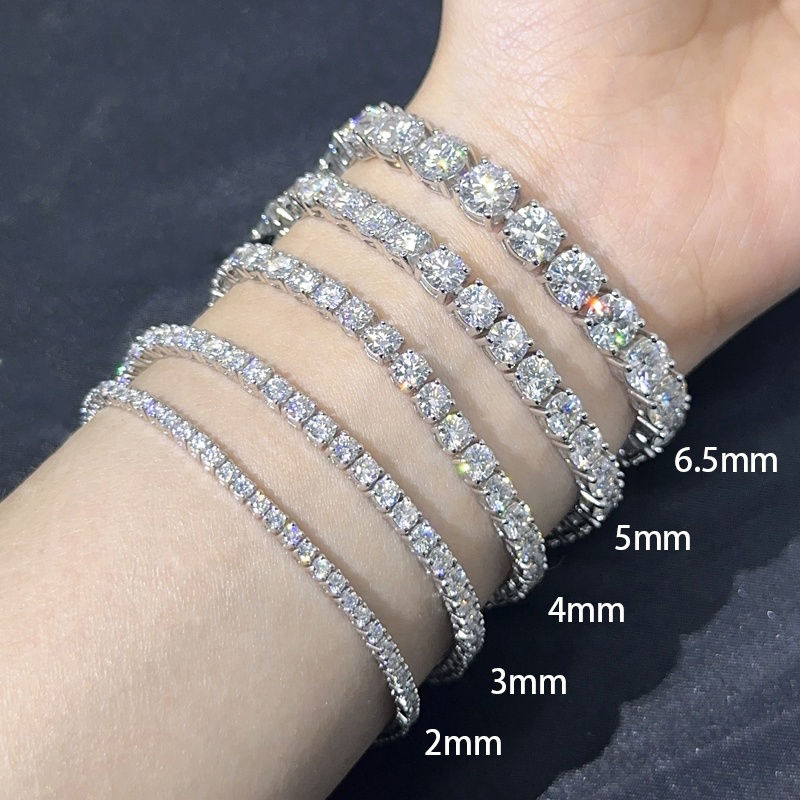 Miniaturebillede: 3/4/5/6.5MM Full D Color Moissanite Tennis HipHop Bracelet Chain Original S925 S