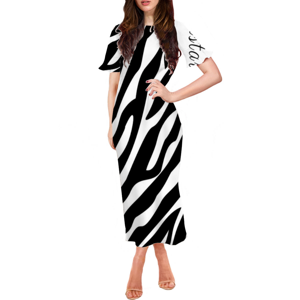 Oistar's. Ruffle Short Sleeve Long Dress