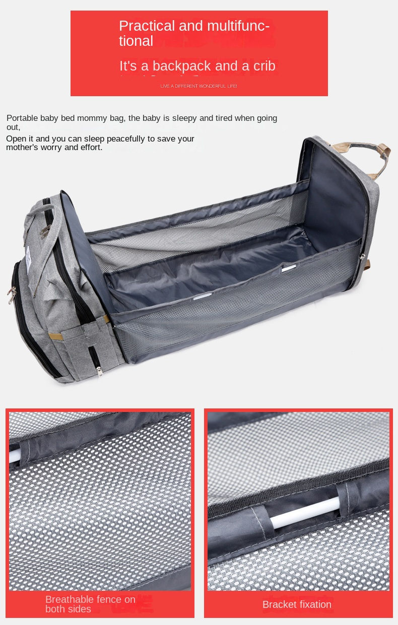 Миниатюра: Mommy Bag Folding Baby Bed Mother Large Capacity Portable bottle holders