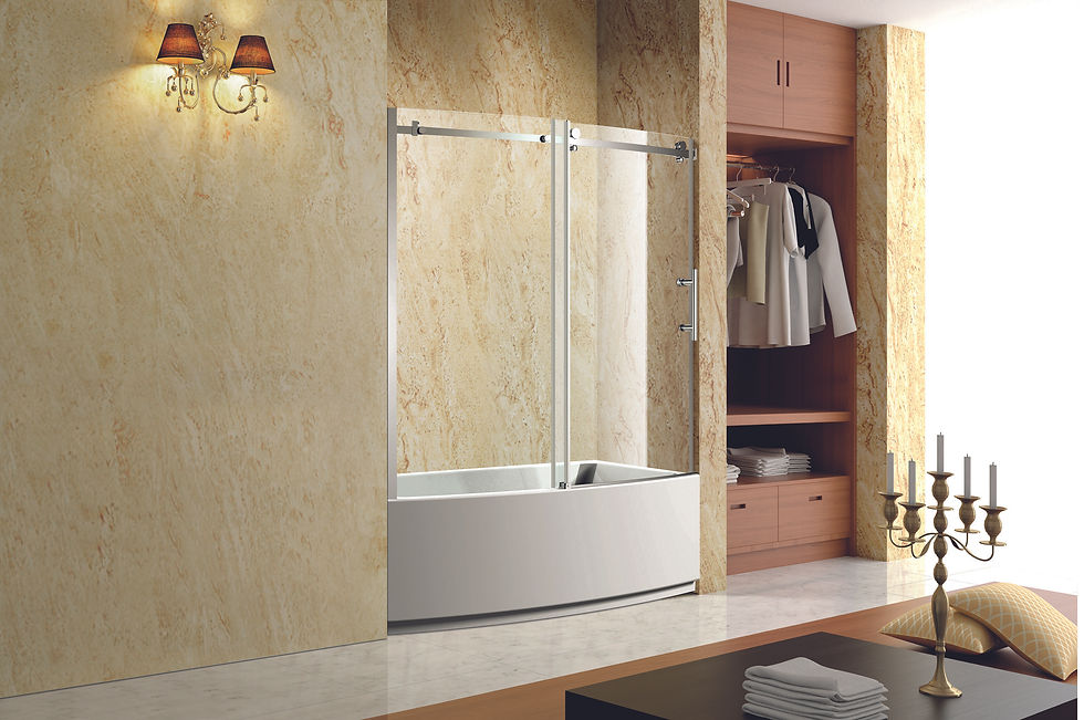Miniaturebillede: TRUSTMADE Frameless Curved Bathtub Shower Doors  Width x 58& Height with 1/3&(8m
