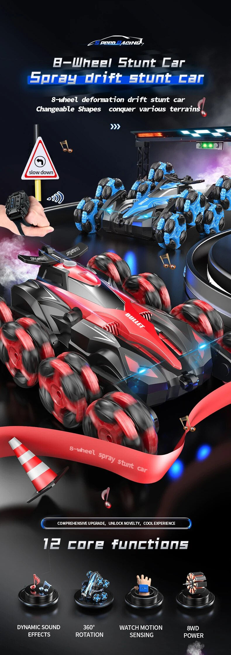 Thumbnail: New Eight Wheels RC Car Toys 2.4G Trendy Spray Twisting 
