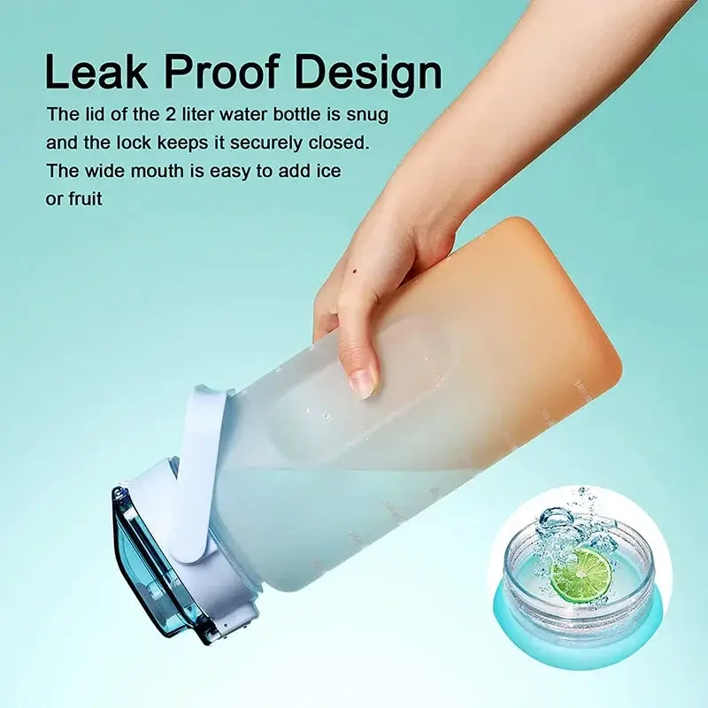 Thumbnail: Sports Water Bottle for Running Drinking Bottle 2L Motivational with Time Marker