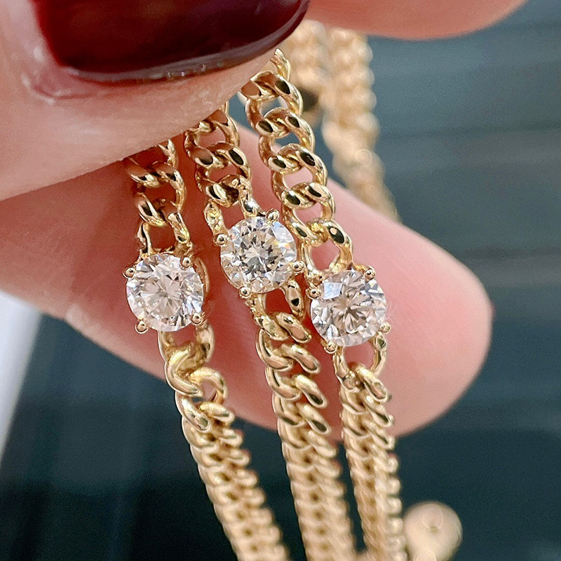 Thumbnail: Aazuo Real 18K Pure Yellow Gold Real Diamonds Classic Cuban Chain Bracelet For W