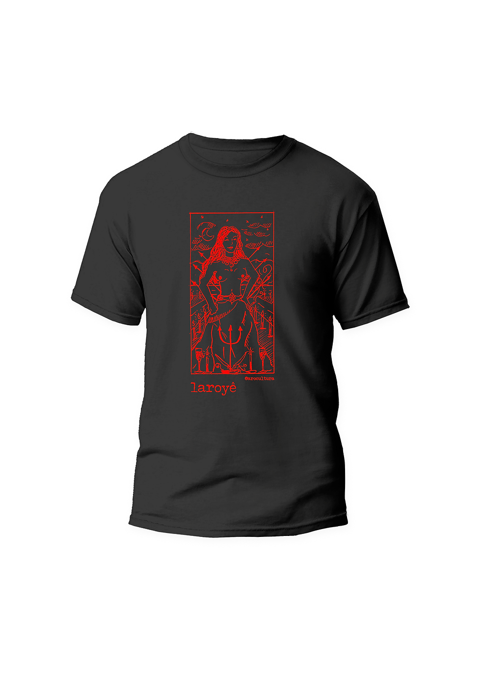 camiseta pombagira malha preta e estampa vermelha. Desenho original.