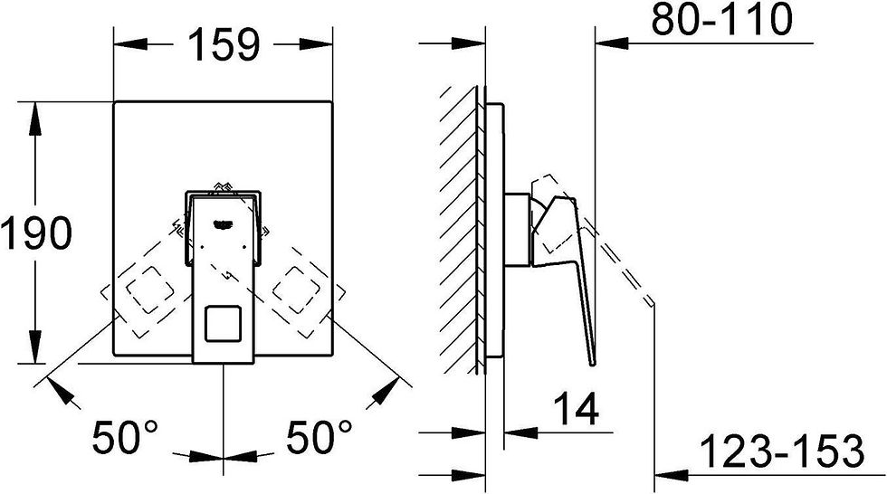 Plano técnico Mezclador de ducha Eurocube Sin desviador