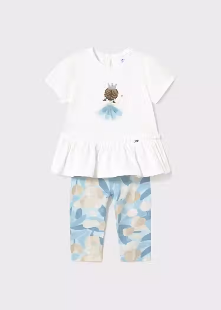 Frontal Conjunto Leggins Blusa Princesa Blanco y Azul