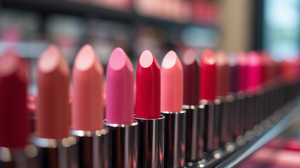 Eye-level view of a lipstick display in a beauty store