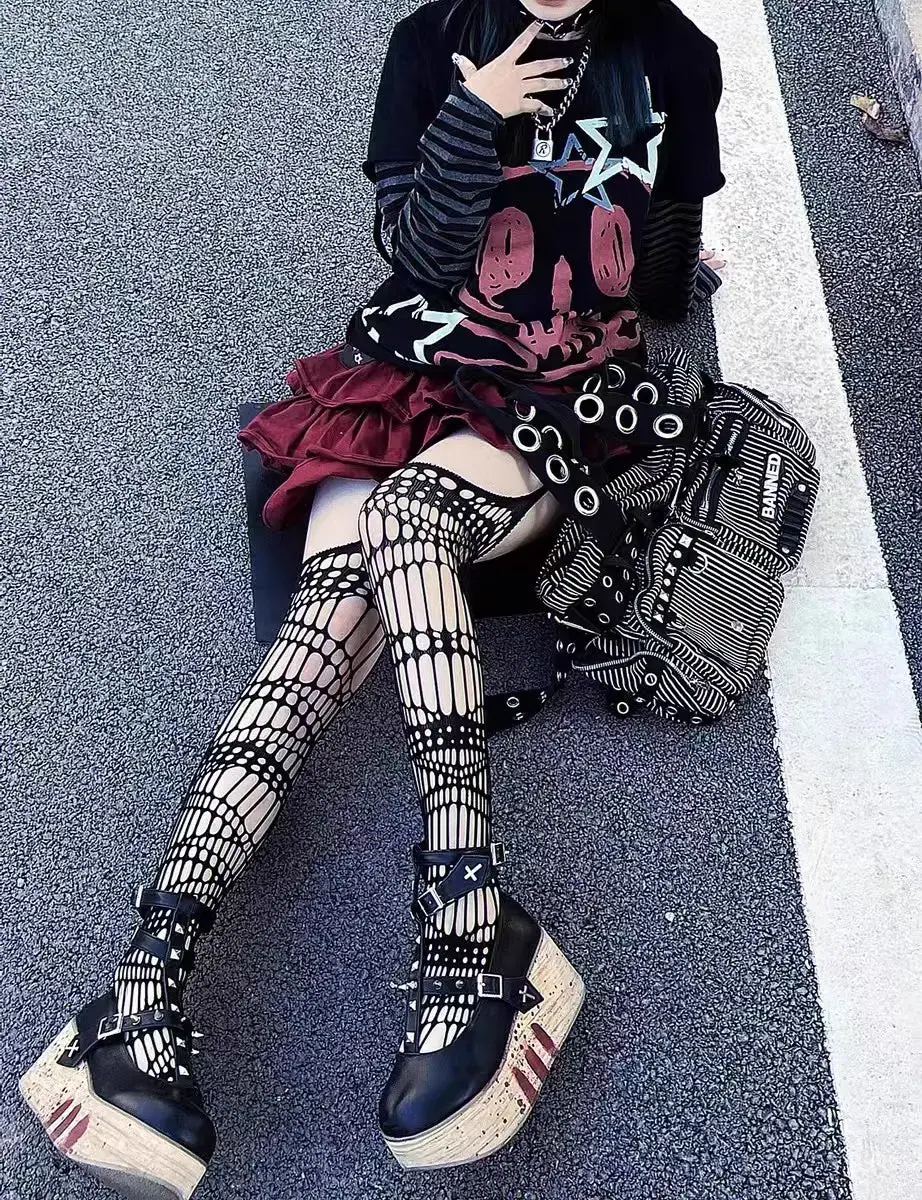 Thumbnail: 'Graffiti Star' Grunge Kawaii Goth Skull Top